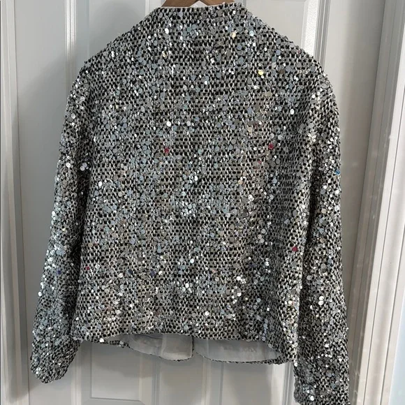 Sequin Embellished Jacket - Silver - Size Large (10-14) - Picture 5 of 13